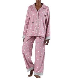 Munki Munki Pajama Set Women Pink Sassy Cats Flannel Button Front XL